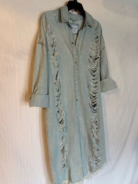 Distressed Oversized Light Blue Denim Dress